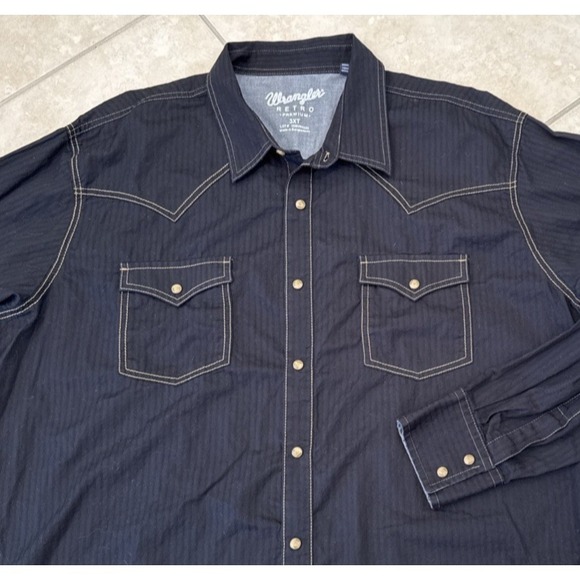 Wrangler Other - Wrangler Retro Premium Shirt Men's 3XT Snap Button Down Black Striped Western
